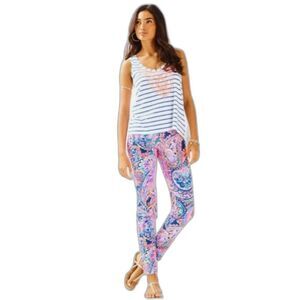 Lilly Pulitzer Kelly Skinny Ankle Pants Size 8 Blue Current Drop Me A Line